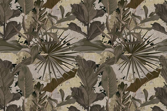 Plantes tropicales vertes sur fond en béton