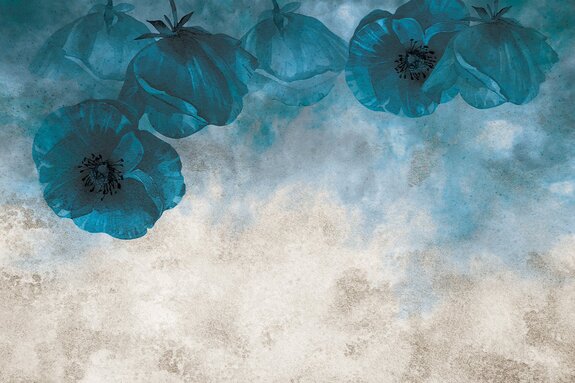 Coquelicots bleus abstraits sur fond en béton