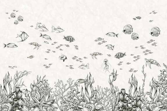 Poissons dans un monde sous-marin illustration minimaliste
