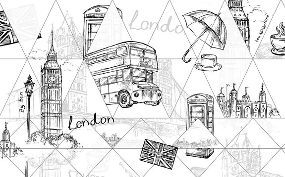 Londres dessiné avec big ben et un bus à impériale