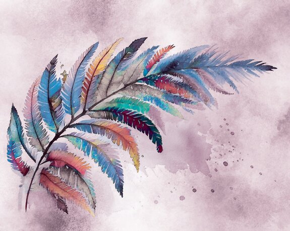 Plume délicate et colorée sur fond aquarelle