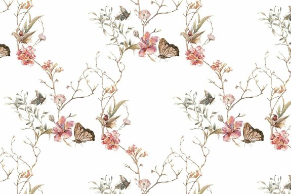 Fleurs et papillons sur des branches style aquarelle illustration délicate