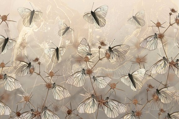 Abstraction moderne papillons et plantes sauvages des champs sur fond texturé