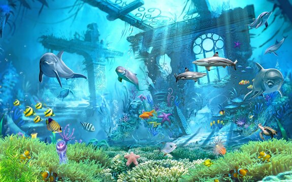 Océan monde sous-marin avec poissons et plantes motif marin
