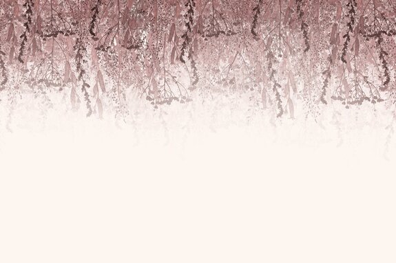 Fleurs roses et plantes suspendues sur fond clair, motif botanique