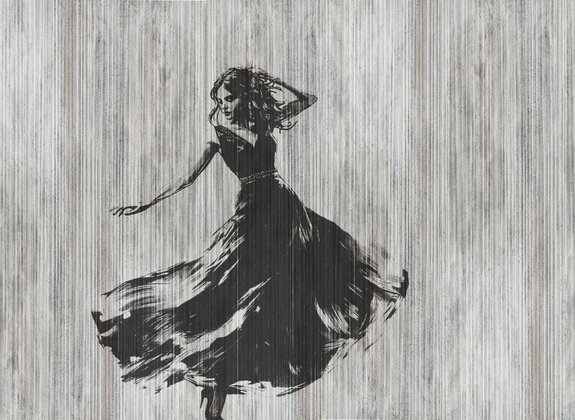 Femme dansante abstraction sur fond texturé avec des rayures