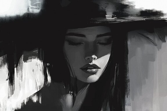 Portrait féminin avec chapeau dans le style d’une peinture artistique