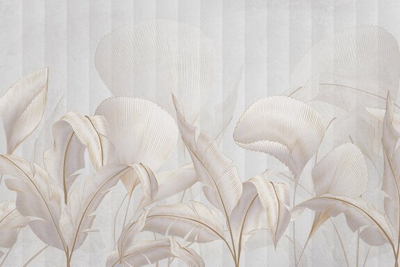 Feuilles tropicales sur fond à rayures claires avec texture dans un style élégant