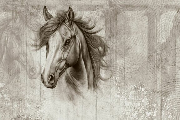 Portrait de la tête d’un cheval sur le mur