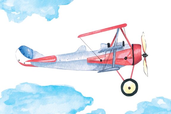 Avion et nuages en style aquarelle