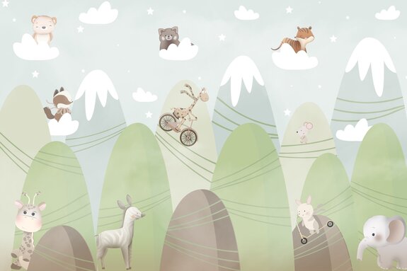 Paysage avec des montagnes animaux sur les nuages ​​paysage de conte de fées