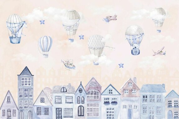 Ville aquarelle féerique dans les nuages