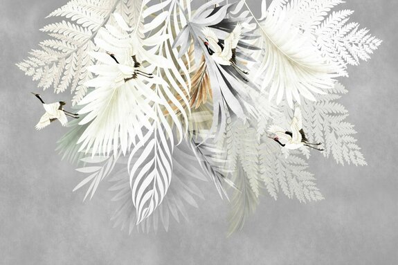 Feuilles de palmier et de fougère parmi les oiseaux