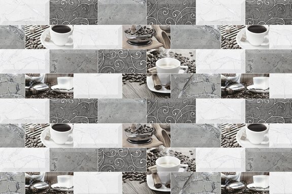 Carreaux de cuisine avec motif de tasses à café et grains