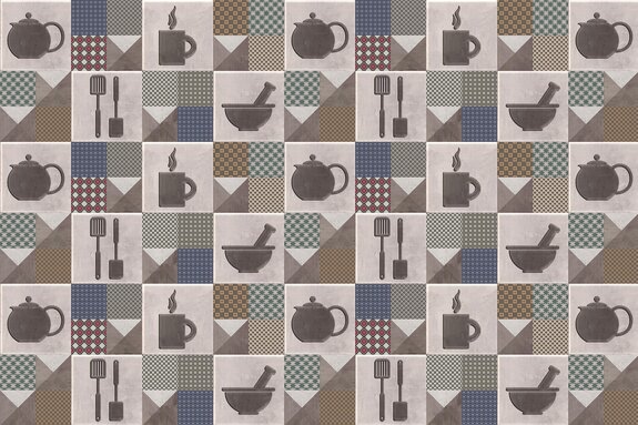 Carreaux carrés avec ustensiles de cuisine