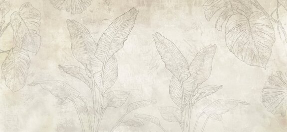 Feuilles délicates de bananier et de monstera en style croquis sur fond béton