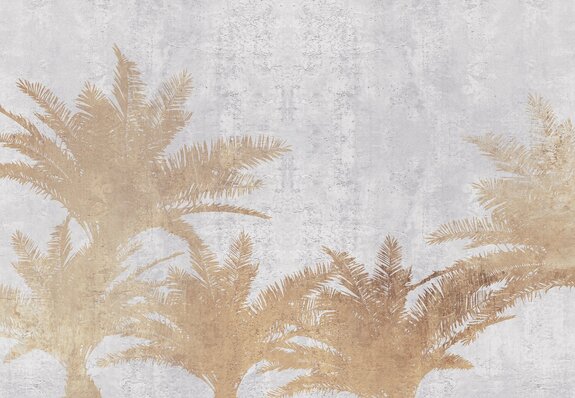 Palmiers tropicaux sur fond béton texturé style loft