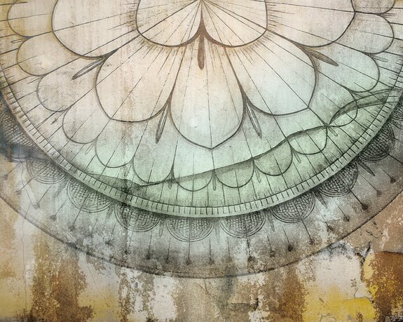 Mandala sur un fond en béton dans un style rétro