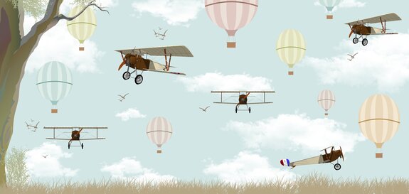 Avions et ballons sur un ciel avec des nuages