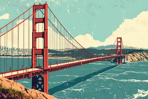 Pont peint sur fond de métropole