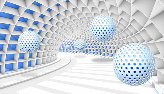 Tunnel futuriste avec sphères ajourées en 3d