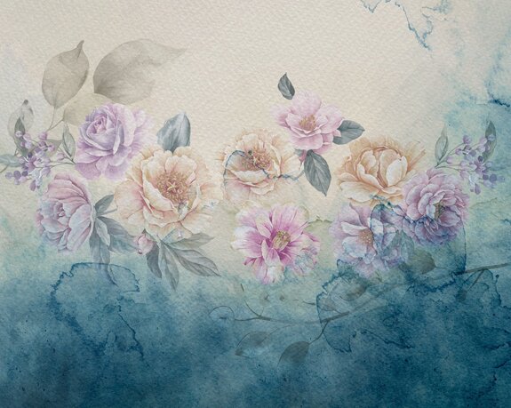Fleurs roses et orange sur fond aquarelle