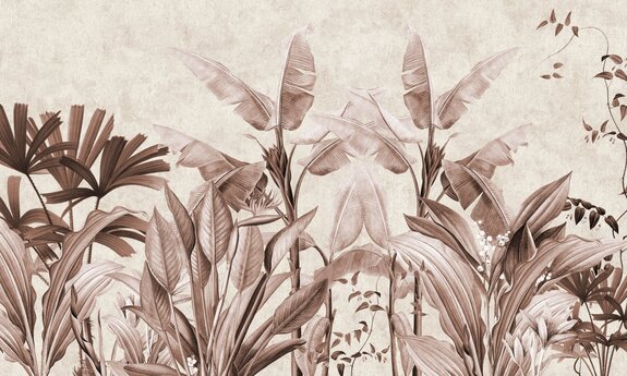 Plantes tropicales en bronze sur fond en béton