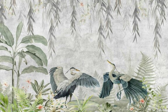 Plantes tropicales et hérons dans la jungle