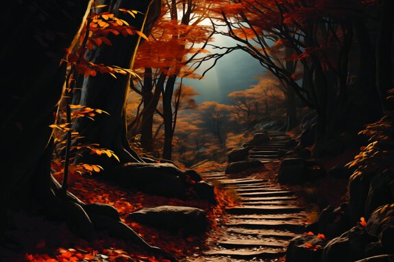 Paysage forestier d'automne avec escaliers