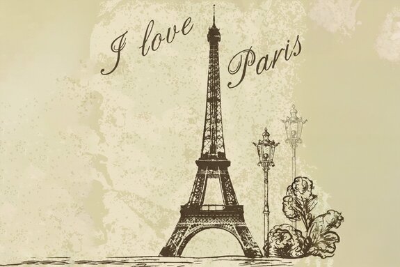 Motif parisien avec la tour eiffel sur fond beige