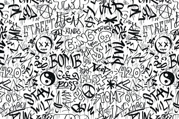 Écritures en style graffiti en noir et blanc