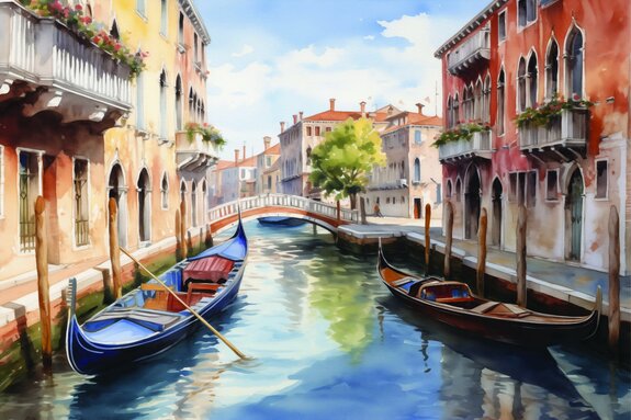 Peinture pittoresque de venise avec des gondoles