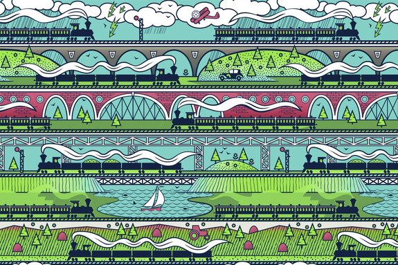 Gare avec des ponts et de la végétation