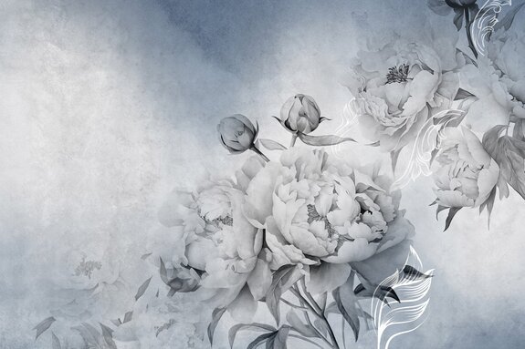 Fleurs de pivoines sur fond bleu