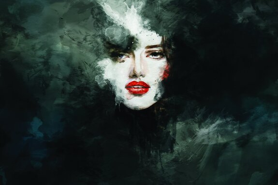 Portrait d'une femme aux lèvres rouges sur fond noir