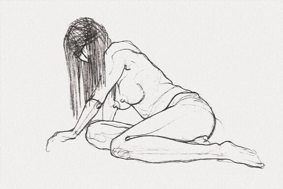 Croquis élégant d'une silhouette féminine sur fond blanc