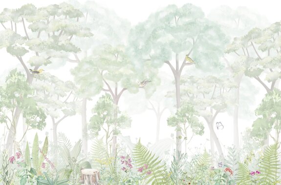 Paysage forestier délicat avec des oiseaux