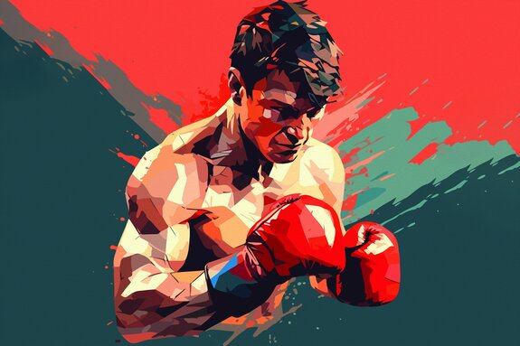 Boxeur musclé abstrait portant des gants