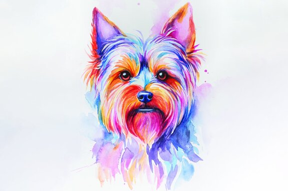 Aquarelle colorée d’un chien yorkshire terrier