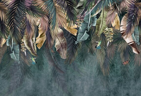 Feuilles colorées suspendues avec des oiseaux