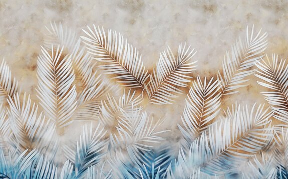 Feuilles de palmier sur fond bleu-marron