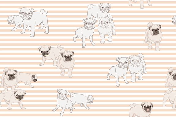 Chiens carlins sur fond rayé graphique moderne