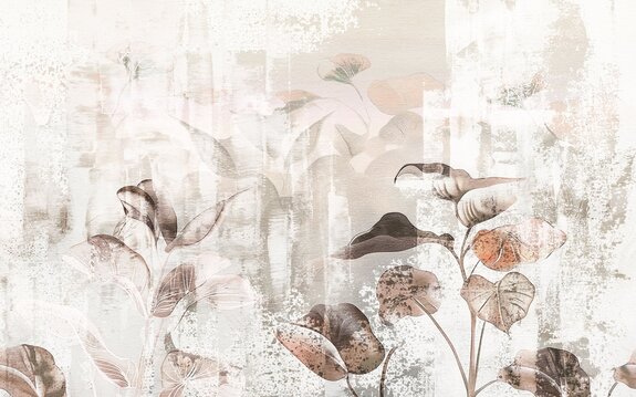 Aquarelle de feuilles sur un mur en béton