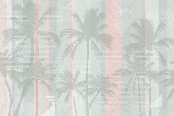 Palmiers gris sur un mur à rayures