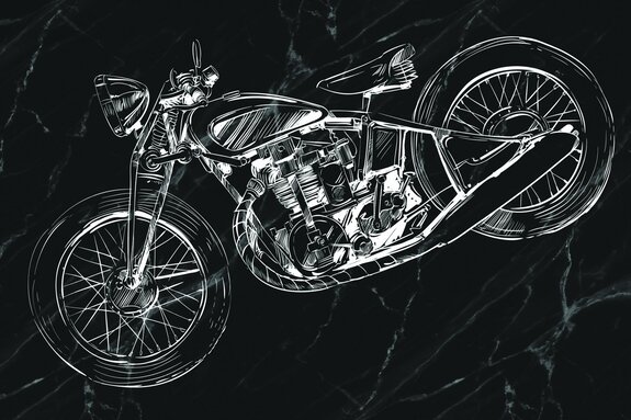 Moto dessinée en noir et blanc