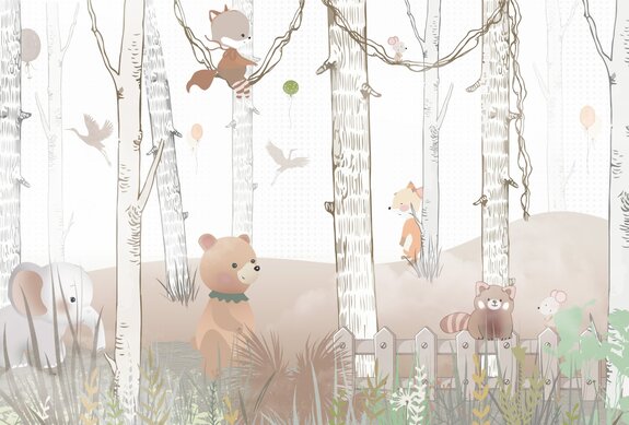 Forêt pour enfants avec un éléphant et un renard