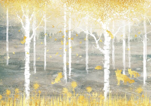 Forêt abstraite avec des renards dorés