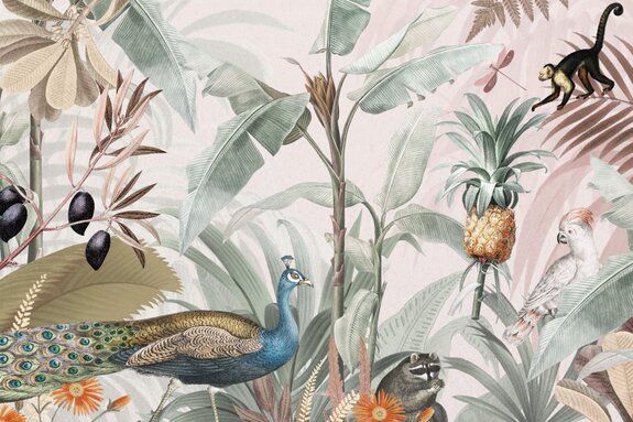 Animaux parmi les plantes tropicales paysage aquarelle