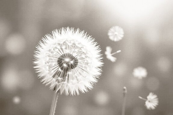 Pissenlit en gros plan sur fond flou