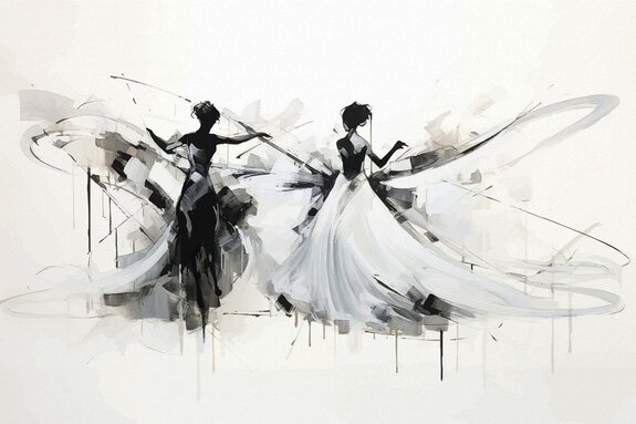 Motif moderne femmes dansantes abstraction sur fond blanc texturé